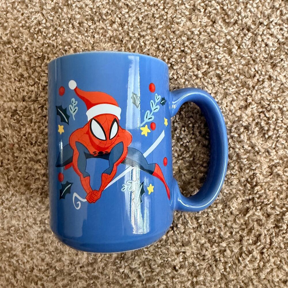 Zak! Spiderman Christmas Holiday Coffee Mug Blue Red Yellow NEW